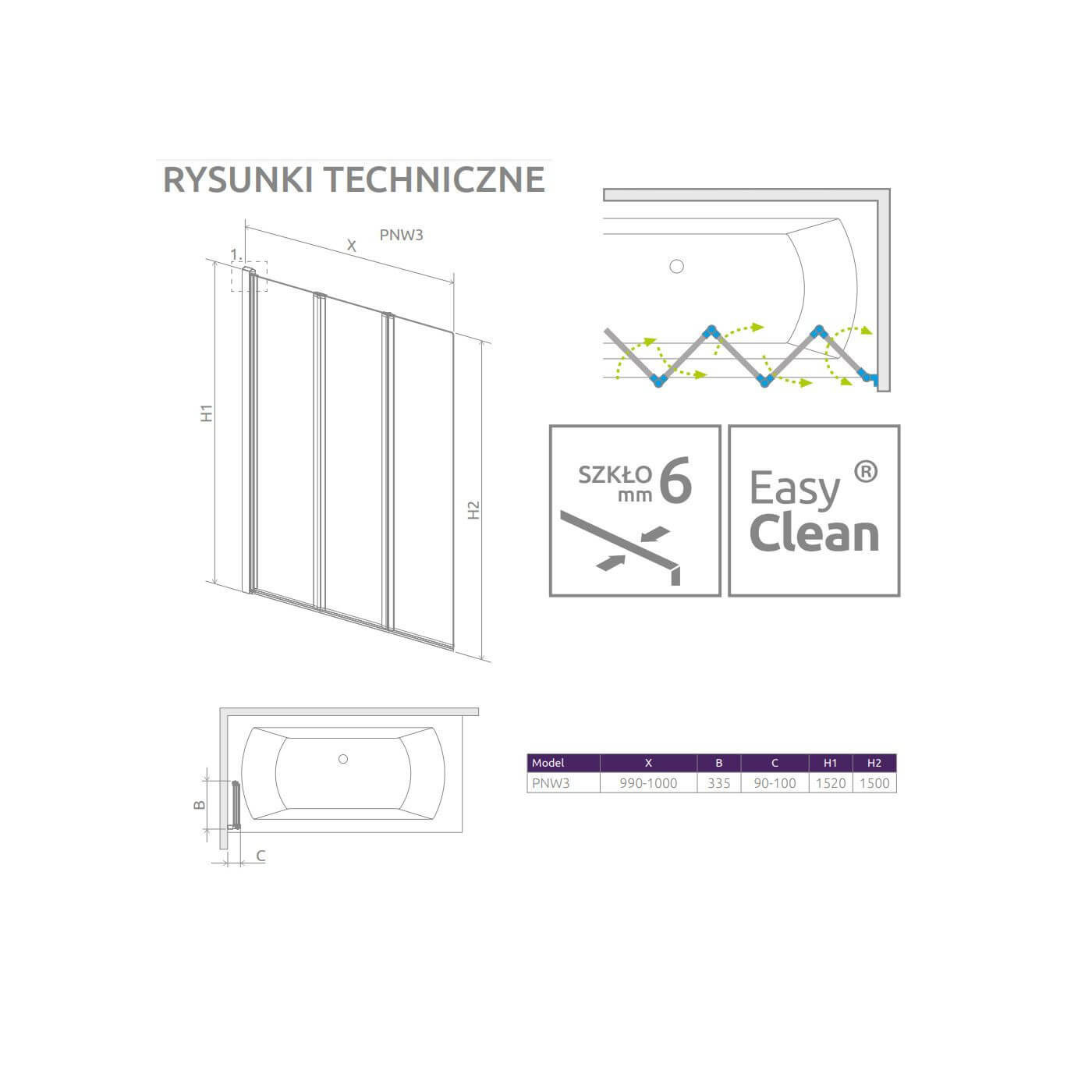 Parawan PNW3 100 Eos 1205301-101 Radaway Parawan PNW3 100 Eos 1205301-101 Radaway