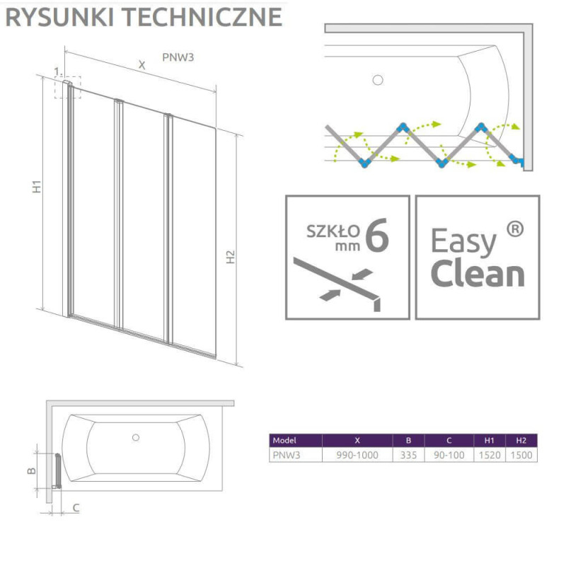 Parawan PNW3 100 Eos 1205301-101 Radaway Parawan PNW3 100 Eos 1205301-101 Radaway