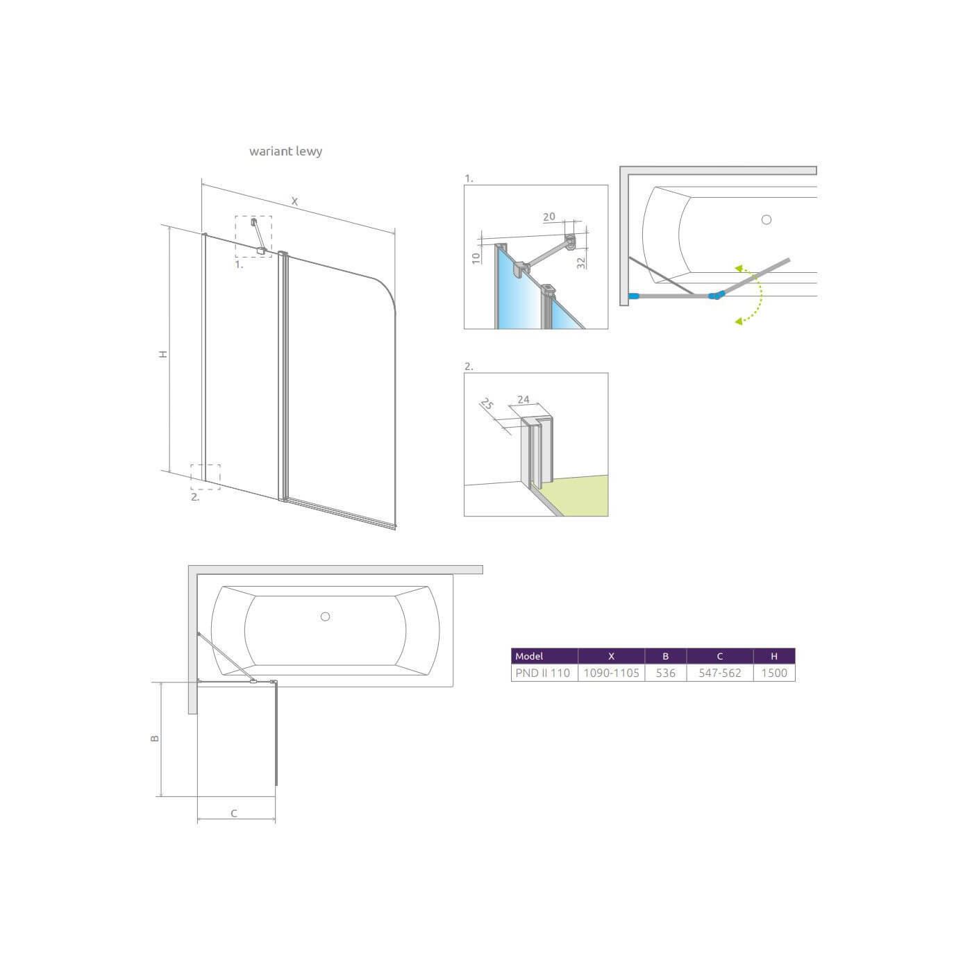 Parawan PND II 110 Lewe Eos 1206211-01L Radaway Parawan PND II 110 Lewe Eos 1206211-01L Radaway