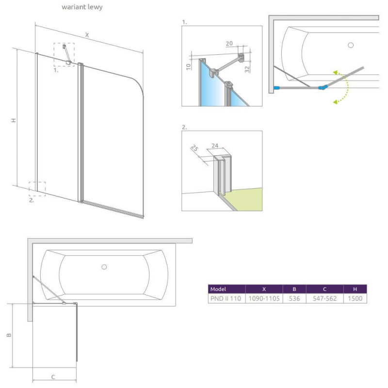 Parawan PND II 110 Lewe Eos 1206211-01L Radaway Parawan PND II 110 Lewe Eos 1206211-01L Radaway