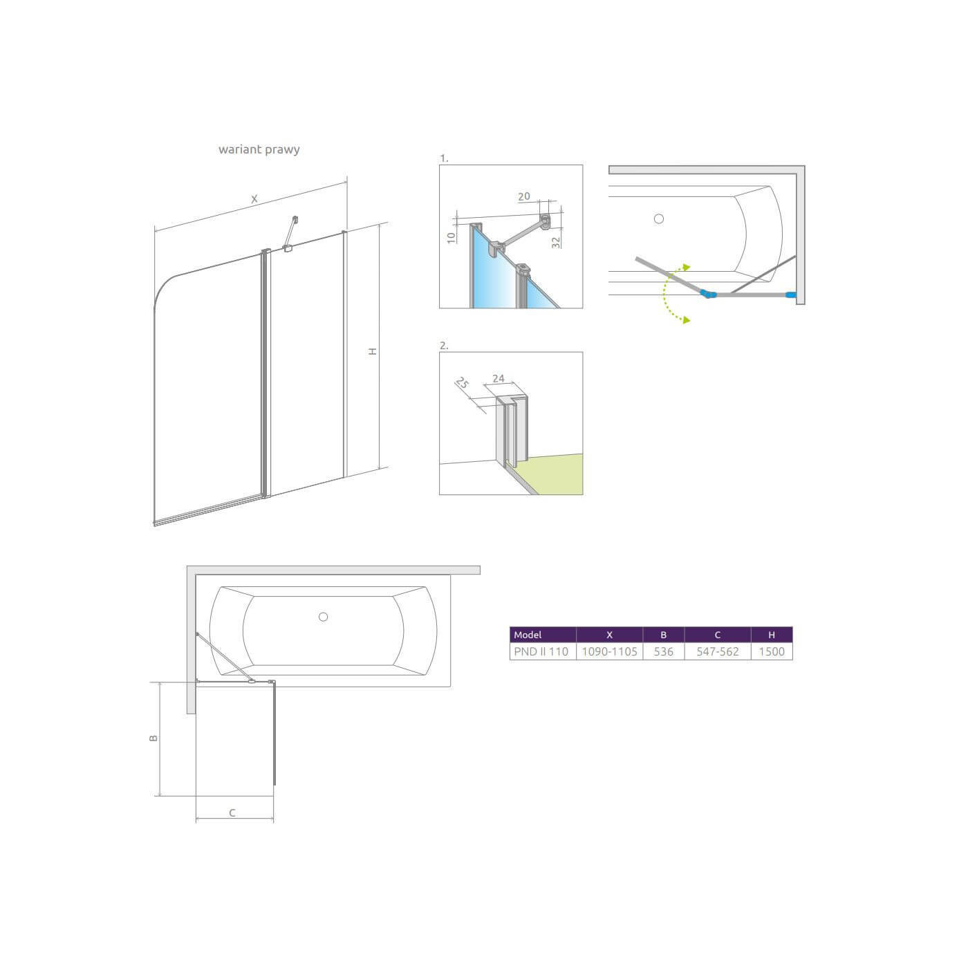 Parawan PND II 110 Prawe Eos 1206211-01R Radaway Parawan PND II 110 Prawe Eos 1206211-01R Radaway