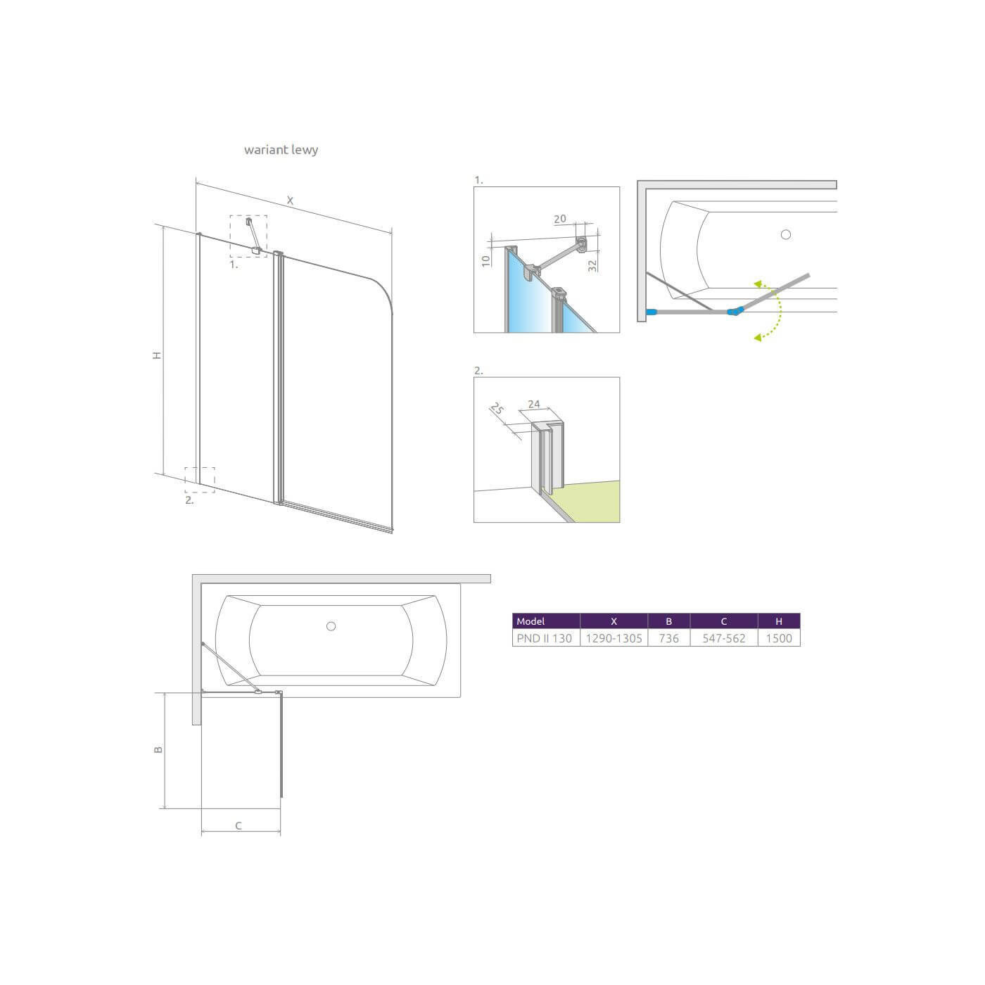 Parawan PND II 130 Lewe Eos 1206213-01L Radaway Parawan PND II 130 Lewe Eos 1206213-01L Radaway