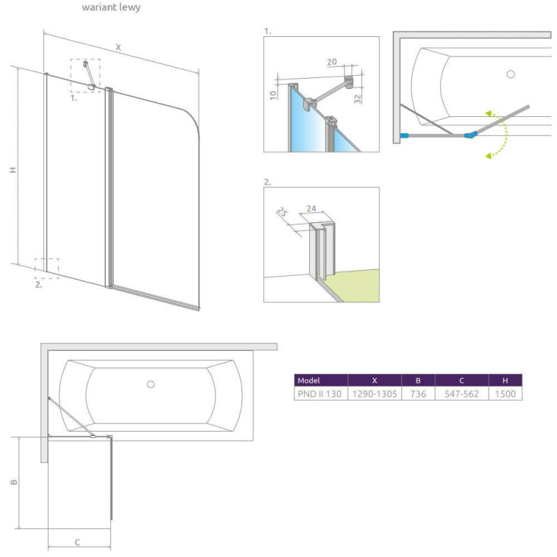 Parawan PND II 130 Lewe Eos 1206213-01L Radaway Parawan PND II 130 Lewe Eos 1206213-01L Radaway