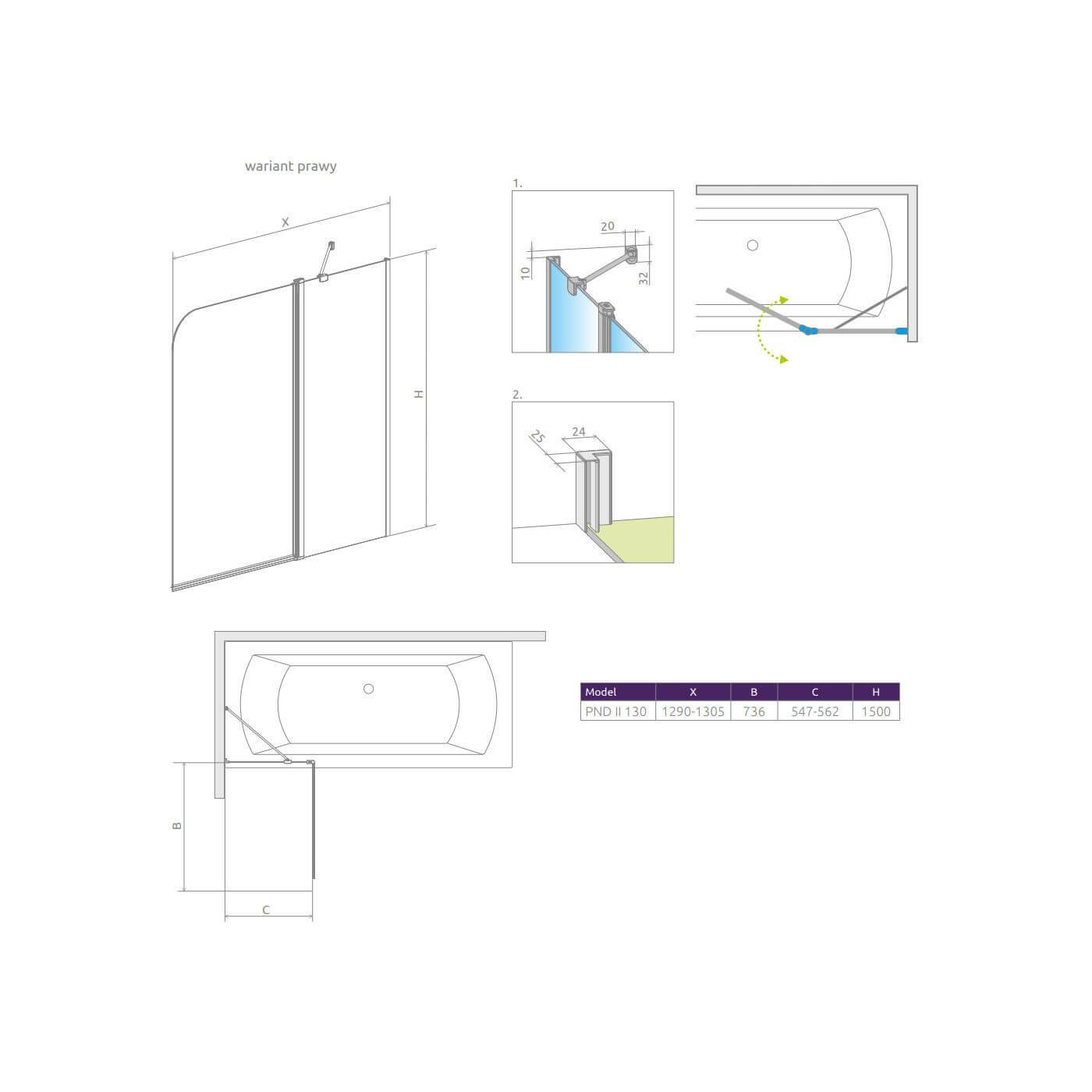 Parawan PND II 130 Prawe Eos 1206213-01R Radaway Parawan PND II 130 Prawe Eos 1206213-01R Radaway