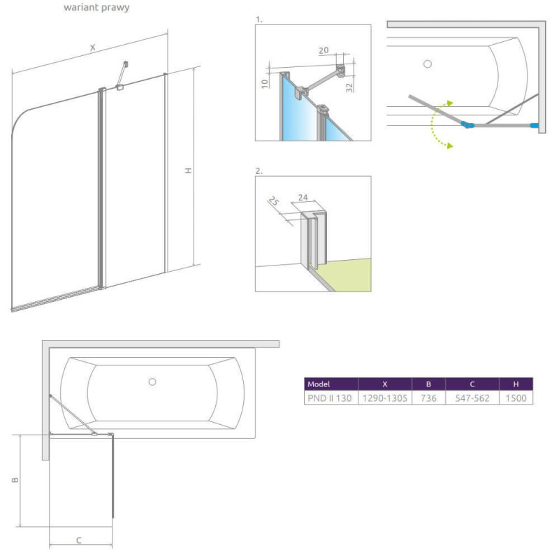 Parawan PND II 130 Prawe Eos 1206213-01R Radaway Parawan PND II 130 Prawe Eos 1206213-01R Radaway