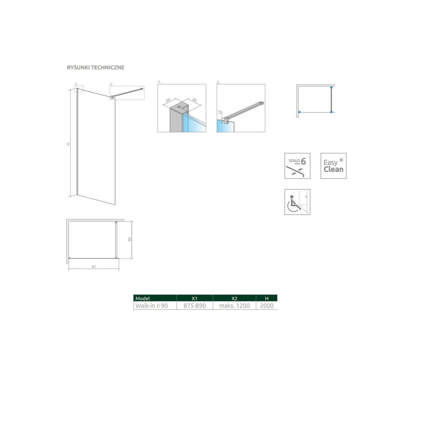 Kabina Nes Walk-In II 90 10013090-01-01 Radaway Kabina Nes Walk-In II 90 10013090-01-01 Radaway