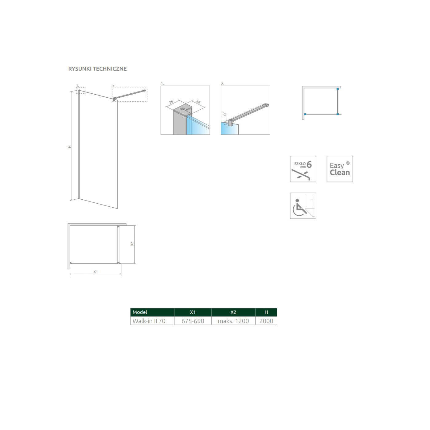 Kabina Nes Walk-In II 70 Czarna 10013070-54-01 Radaway Kabina Nes Walk-In II 70 Czarna 10013070-54-01 Radaway