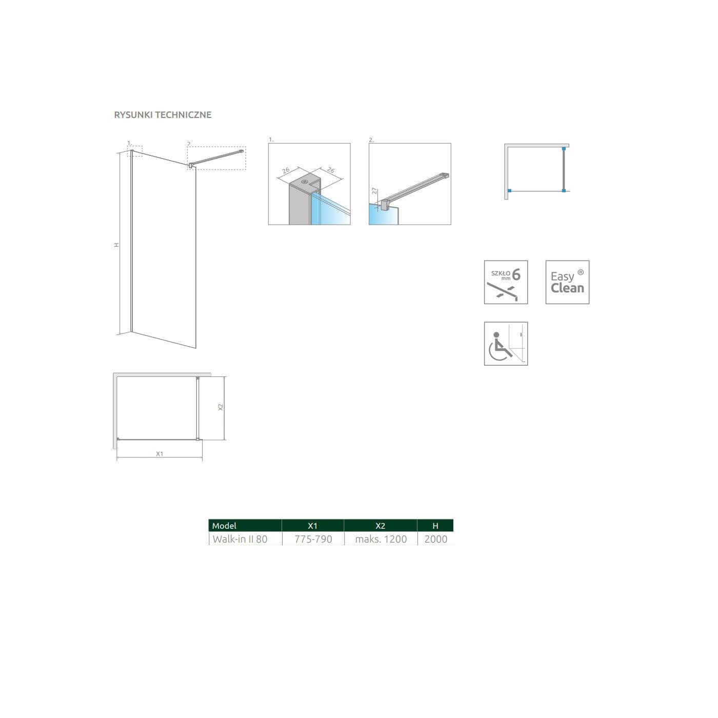 Kabina Nes Walk-In II 80 Czarna 10013080-54-01 Radaway Kabina Nes Walk-In II 80 Czarna 10013080-54-01 Radaway