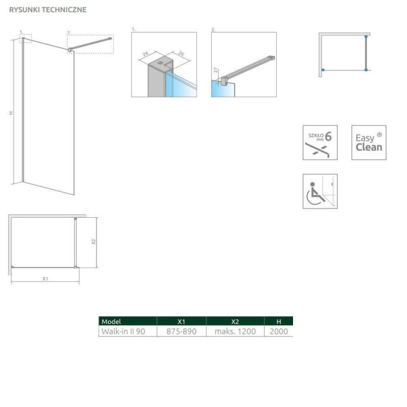 Kabina Nes Walk-In II 90 Czarna 10013090-54-01 Radaway Kabina Nes Walk-In II 90 Czarna 10013090-54-01 Radaway