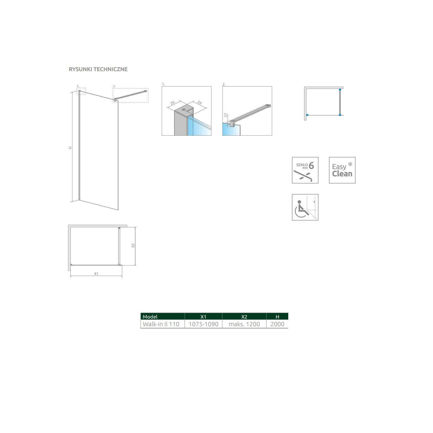 Kabina Nes Walk-In II 110 Czarna 10013110-54-01 Radaway Kabina Nes Walk-In II 110 Czarna 10013110-54-01 Radaway