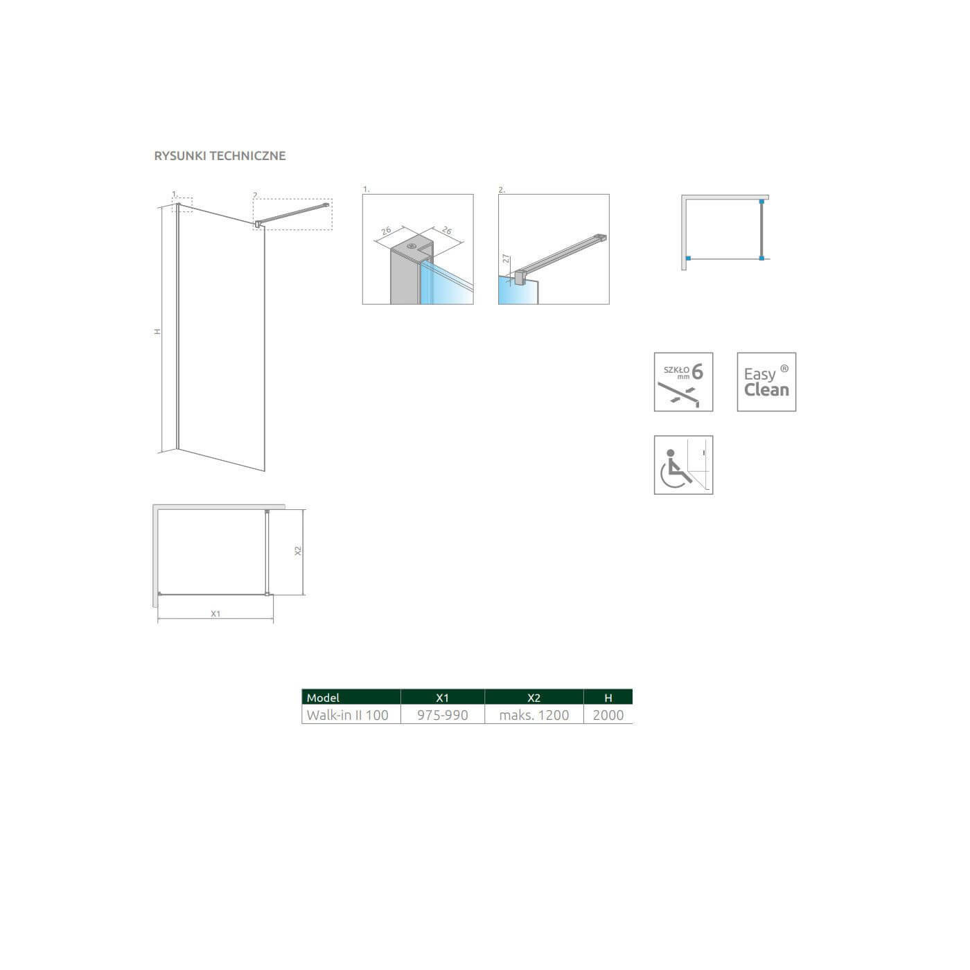 Kabina Nes Walk-In II 100 Czarna Frame 10013100-54-56 Radaway Kabina Nes Walk-In II 100 Czarna Frame 10013100-54-56 Radaway