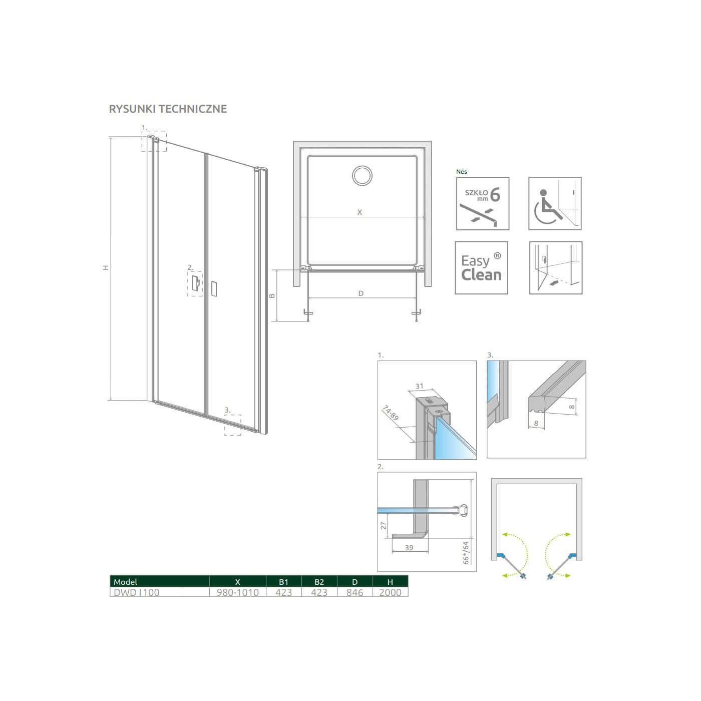 Drzwi prysznicowe Nes DWD I 100 10027100-01-01 Radaway Drzwi prysznicowe Nes DWD I 100 10027100-01-01 Radaway