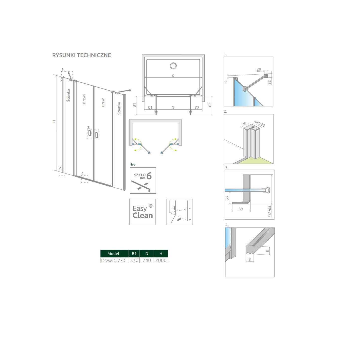 Drzwi Prysznicowe Nes DWD II 730 10037073-01-01 Radaway Drzwi Prysznicowe Nes DWD II 730 10037073-01-01 Radaway