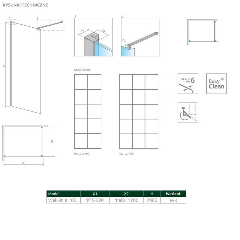 Kabina Nes Walk-In II 100 Czarna Factory 10013100-54-55 Radaway Kabina Nes Walk-In II 100 Czarna Factory 10013100-54-55 Radaway