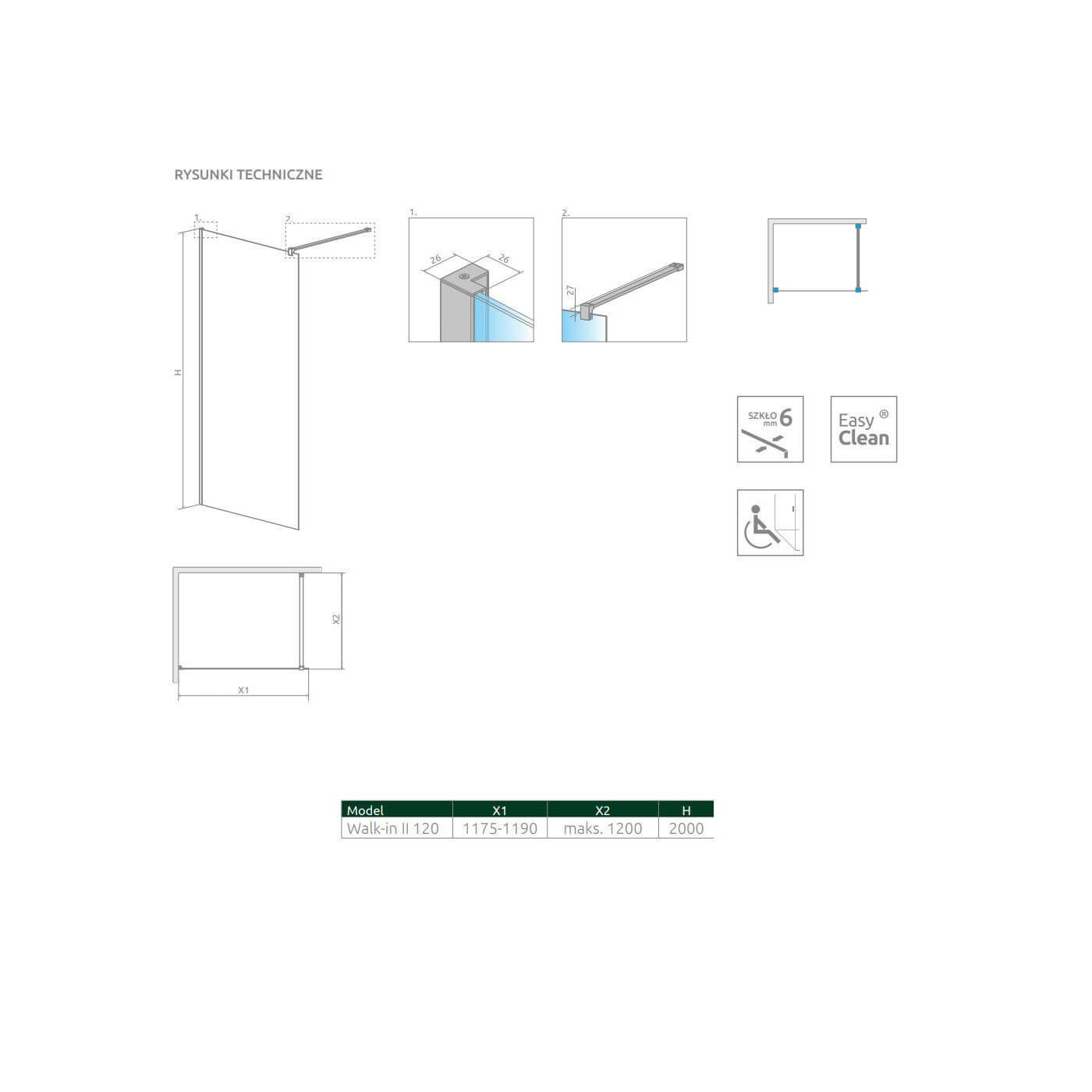 Kabina Nes Walk-In II 120 Czarna Frame 10013120-54-56 Radaway Kabina Nes Walk-In II 120 Czarna Frame 10013120-54-56 Radaway