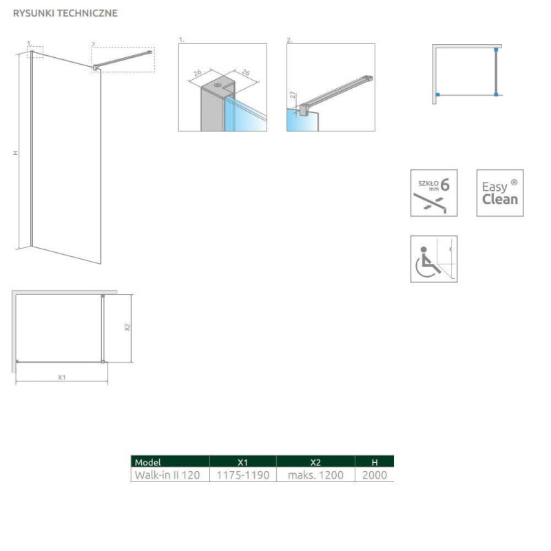 Kabina Nes Walk-In II 120 Czarna Frame 10013120-54-56 Radaway Kabina Nes Walk-In II 120 Czarna Frame 10013120-54-56 Radaway