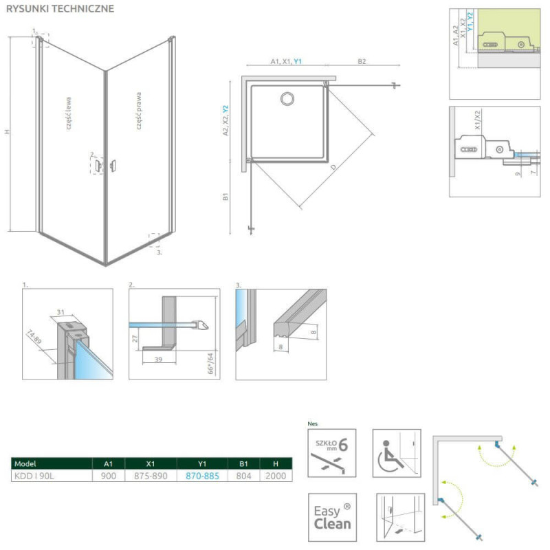 Kabina Nes KDD I Czarna 90 Część Lewa Frame 10021090-54-56L Radaway Kabina Nes KDD I Czarna 90 Część Lewa Frame 10021090-54-56L Radaway
