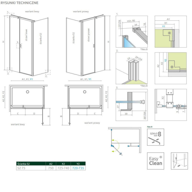 Ścianka Prysznicowa Nes 8 KDS II/DWD S2 75 10080075-01-01 Radaway Ścianka Prysznicowa Nes 8 KDS II/DWD S2 75 10080075-01-01 Radaway