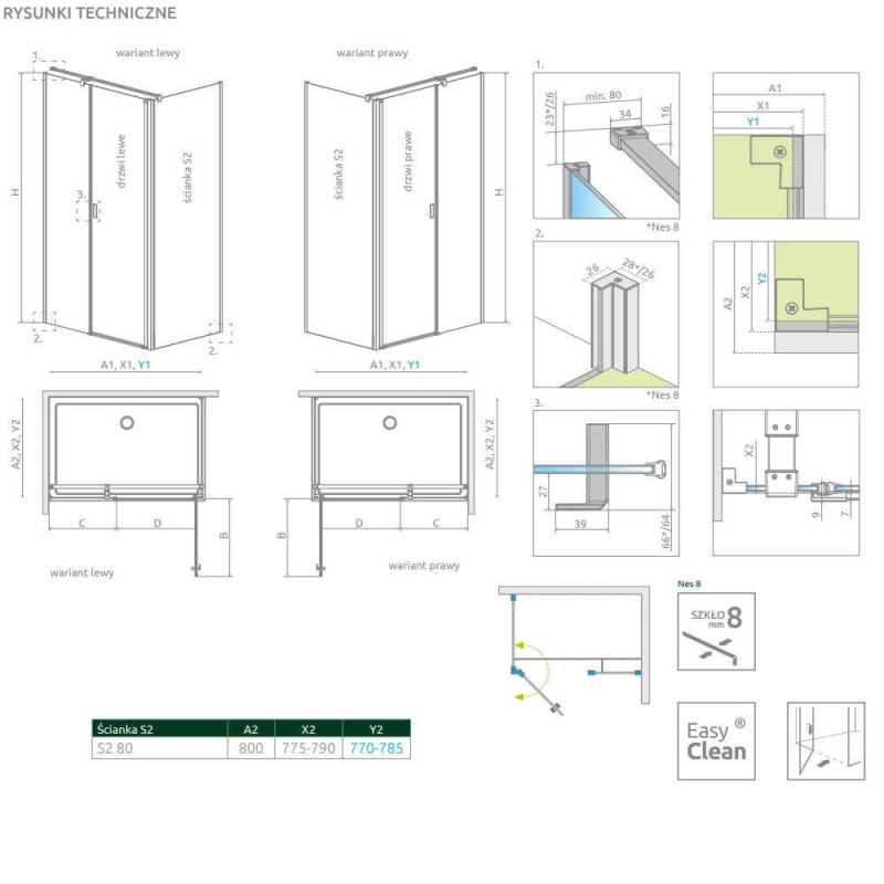 Ścianka Prysznicowa Nes 8 KDS II/DWD S2 80 10080080-01-01 Radaway Ścianka Prysznicowa Nes 8 KDS II/DWD S2 80 10080080-01-01 Radaway