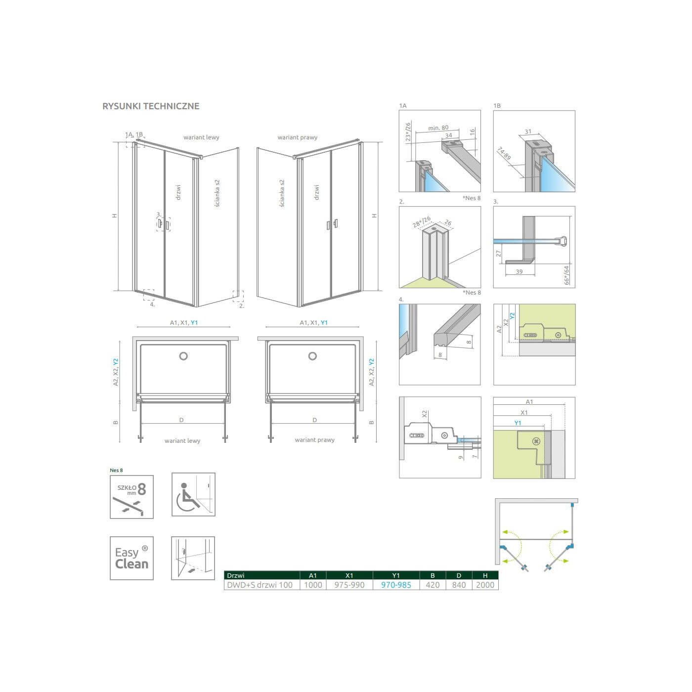 Drzwi Prysznicowe Nes 8 DWD+S 100 10081100-01-01 Radaway Drzwi Prysznicowe Nes 8 DWD+S 100 10081100-01-01 Radaway