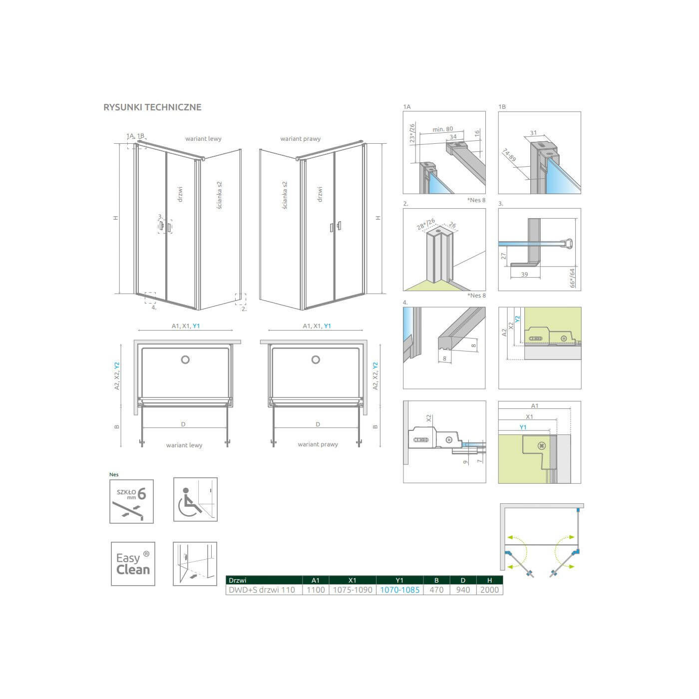 Drzwi Prysznicowe Nes DWD+S 110 10034110-01-01 Radaway Drzwi Prysznicowe Nes DWD+S 110 10034110-01-01 Radaway