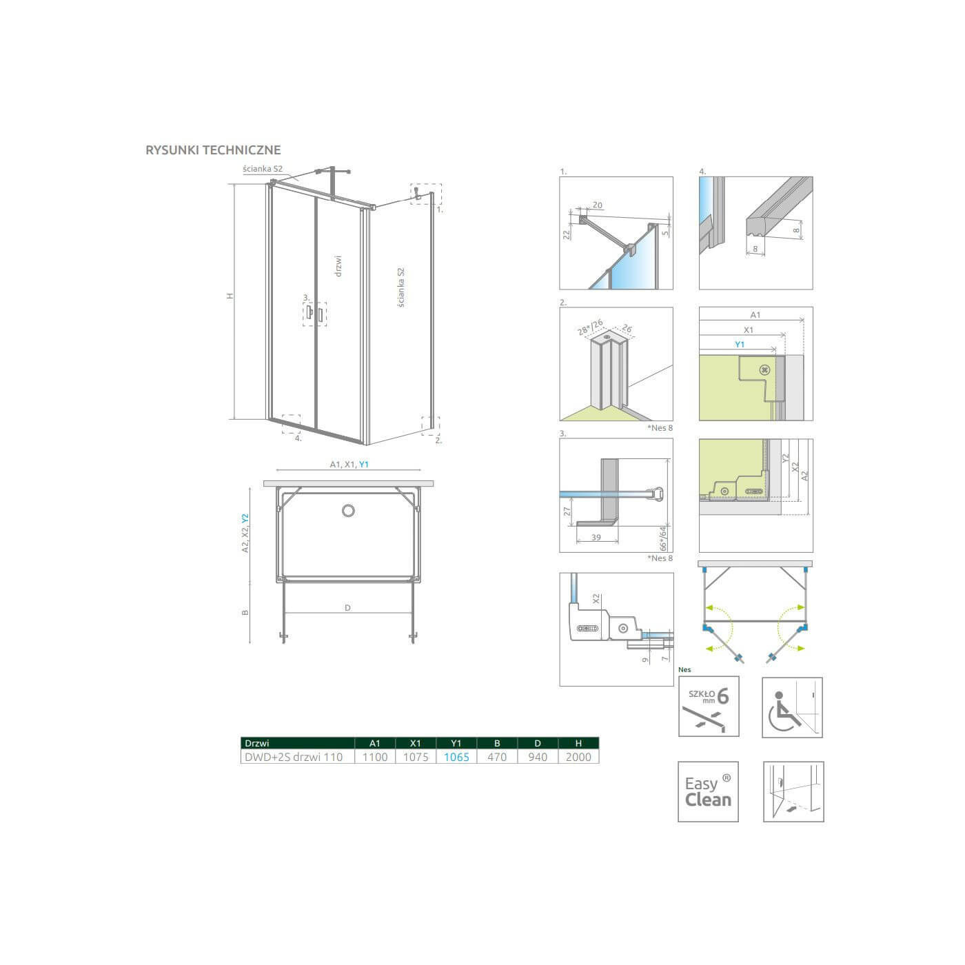 Drzwi Prysznicowe Nes DWD+2S 110 10035110-01-01 Radaway Drzwi Prysznicowe Nes DWD+2S 110 10035110-01-01 Radaway