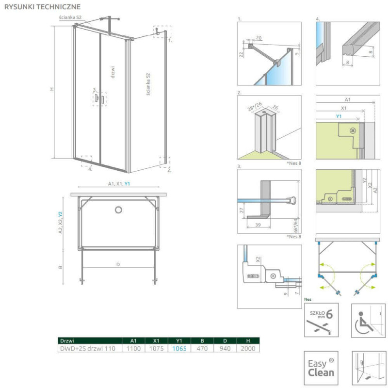 Drzwi Prysznicowe Nes DWD+2S 110 10035110-01-01 Radaway Drzwi Prysznicowe Nes DWD+2S 110 10035110-01-01 Radaway