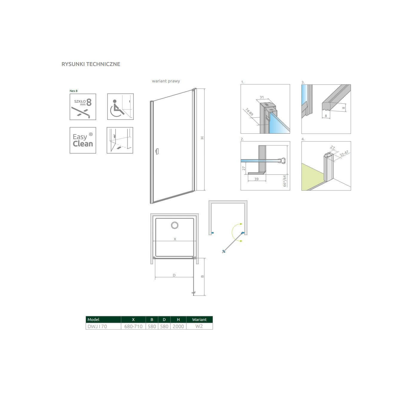 Drzwi Prysznicowe Nes 8 DWJ I Czarne 70 Prawe Frame 10076070-54-56R Radaway Drzwi Prysznicowe Nes 8 DWJ I Czarne 70 Prawe Frame 10076070-54-56R Radaway