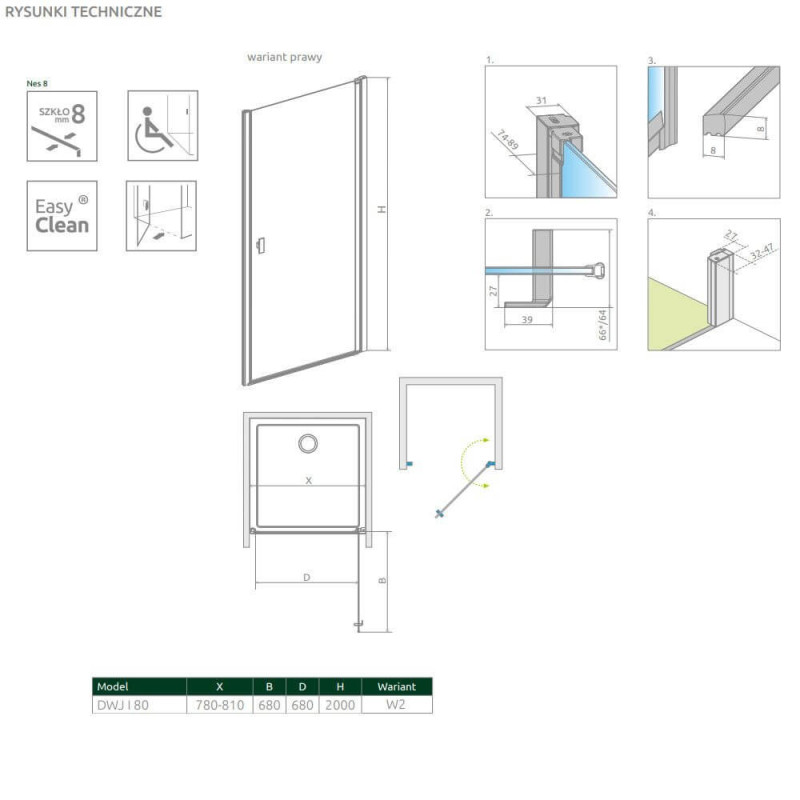 Drzwi Prysznicowe Nes 8 DWJ I Czarne 80 Prawe Frame 10076080-54-56R Radaway Drzwi Prysznicowe Nes 8 DWJ I Czarne 80 Prawe Frame 10076080-54-56R Radaway