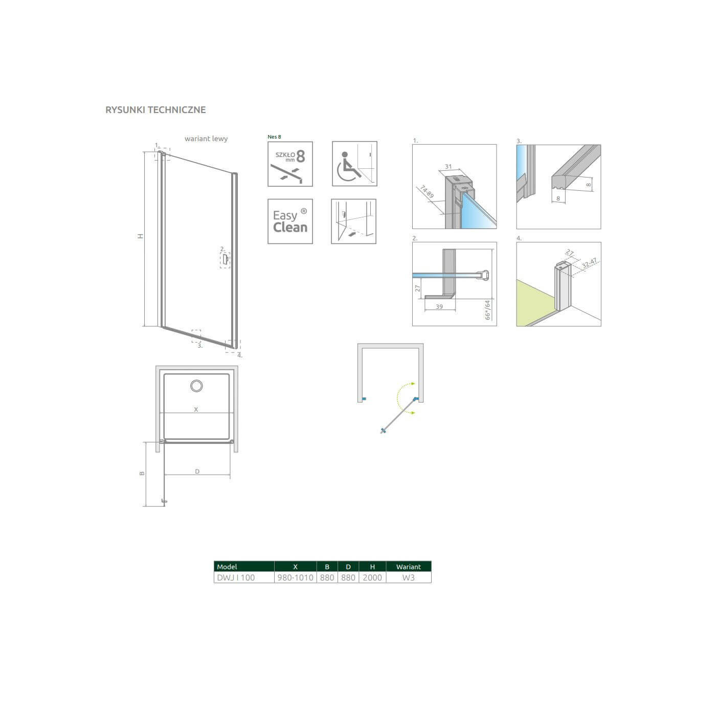 Drzwi Prysznicowe Nes 8 DWJ I Czarne 100 Lewe Frame 10076100-54-56L Radaway Drzwi Prysznicowe Nes 8 DWJ I Czarne 100 Lewe Frame 10076100-54-56L Radaway
