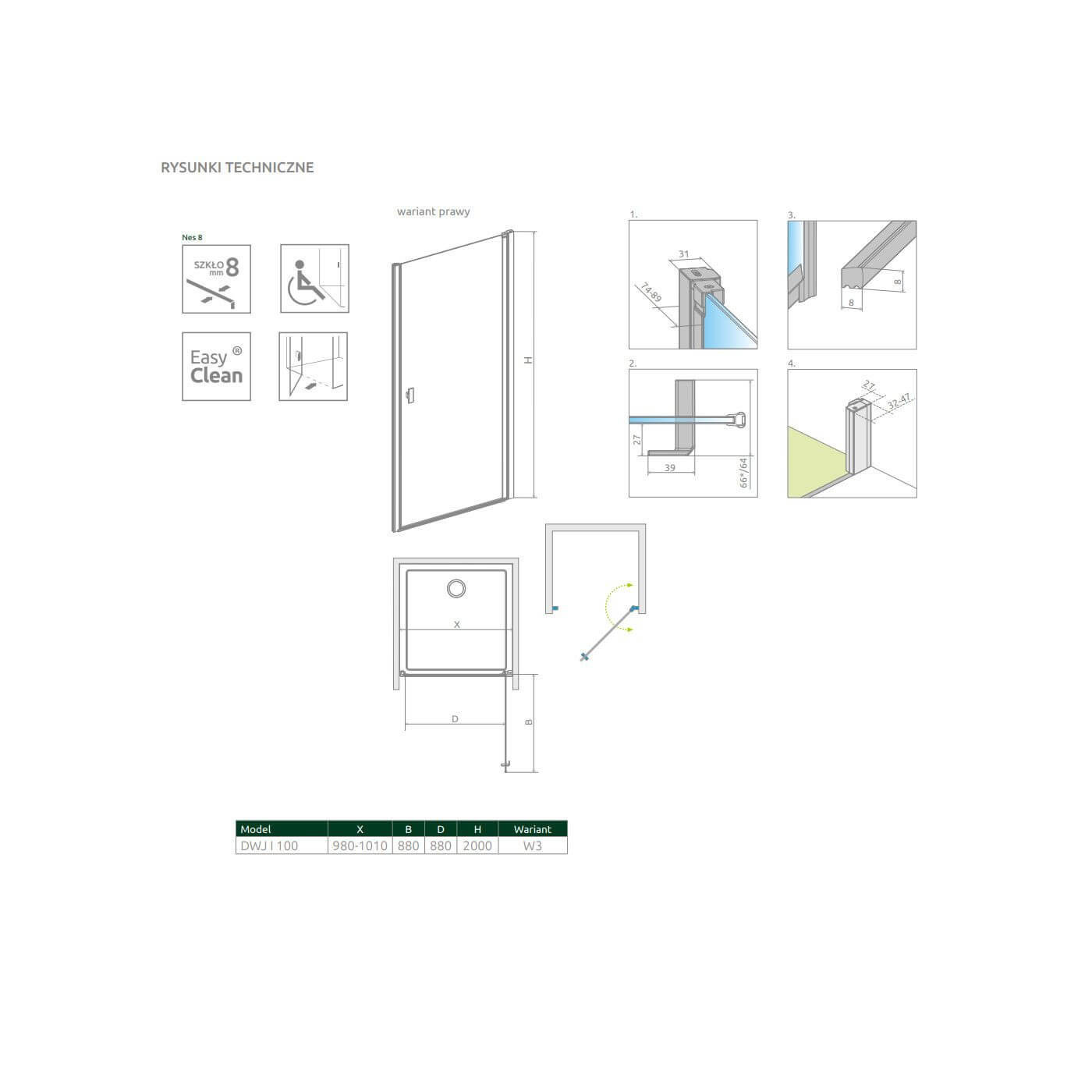 Drzwi Prysznicowe Nes 8 DWJ I Czarne 100 Prawe Frame 10076100-54-56R Radaway Drzwi Prysznicowe Nes 8 DWJ I Czarne 100 Prawe Frame 10076100-54-56R Radaway