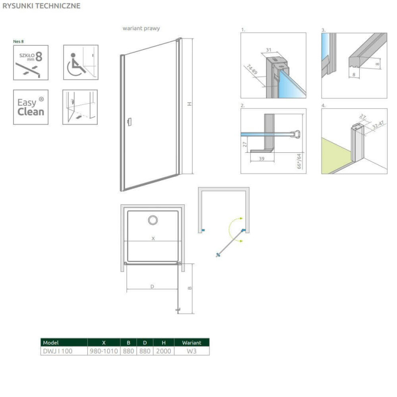 Drzwi Prysznicowe Nes 8 DWJ I Czarne 100 Prawe Frame 10076100-54-56R Radaway Drzwi Prysznicowe Nes 8 DWJ I Czarne 100 Prawe Frame 10076100-54-56R Radaway