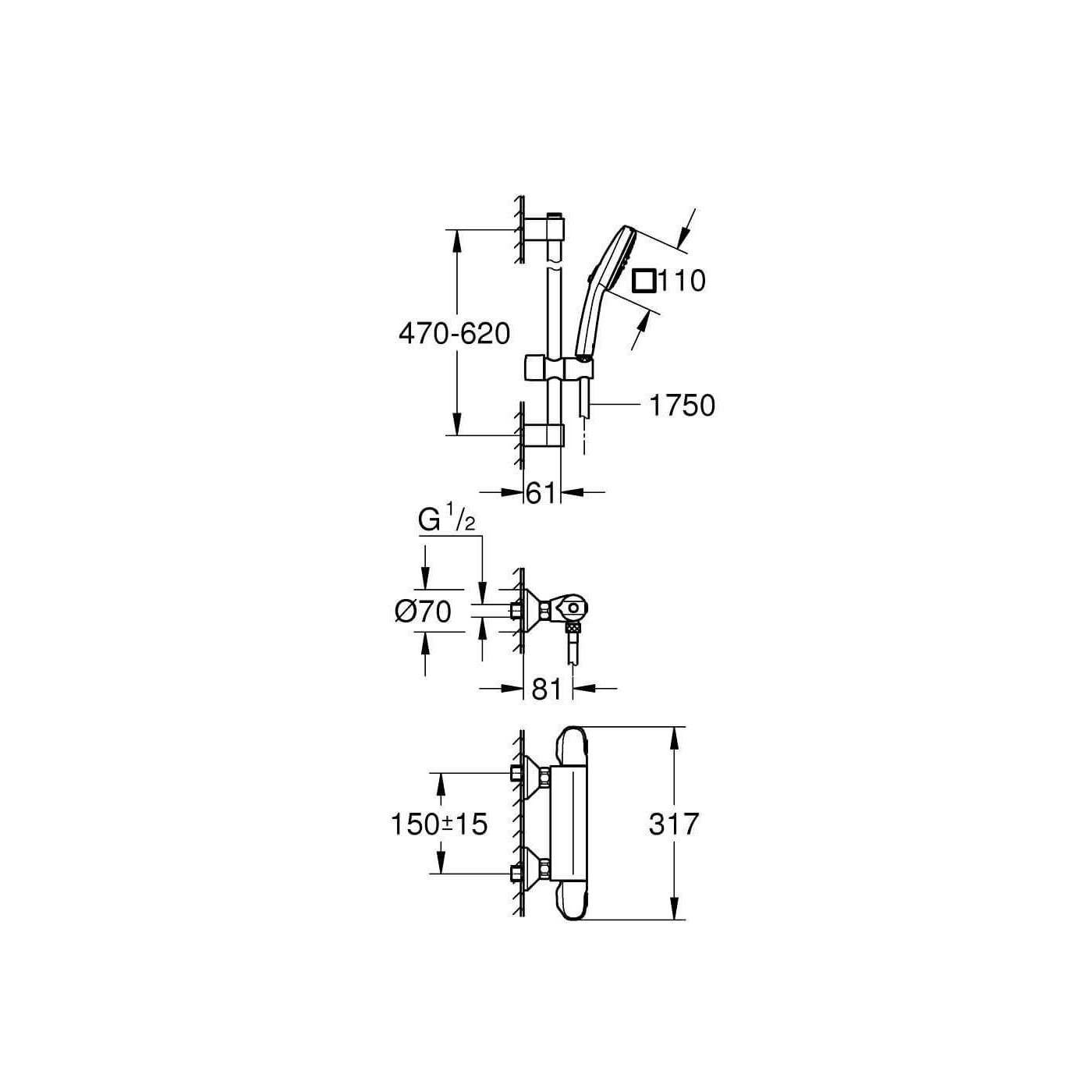 Bateria Prysznicowa Grohtherm 1000 Chrom 34820005 Grohe Bateria Prysznicowa Grohtherm 1000 Chrom 34820005 Grohe