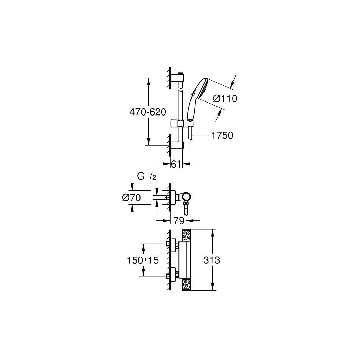 Bateria Prysznicowa Grohtherm 1000 Chrom 34834001 Grohe Bateria Prysznicowa Grohtherm 1000 Chrom 34834001 Grohe