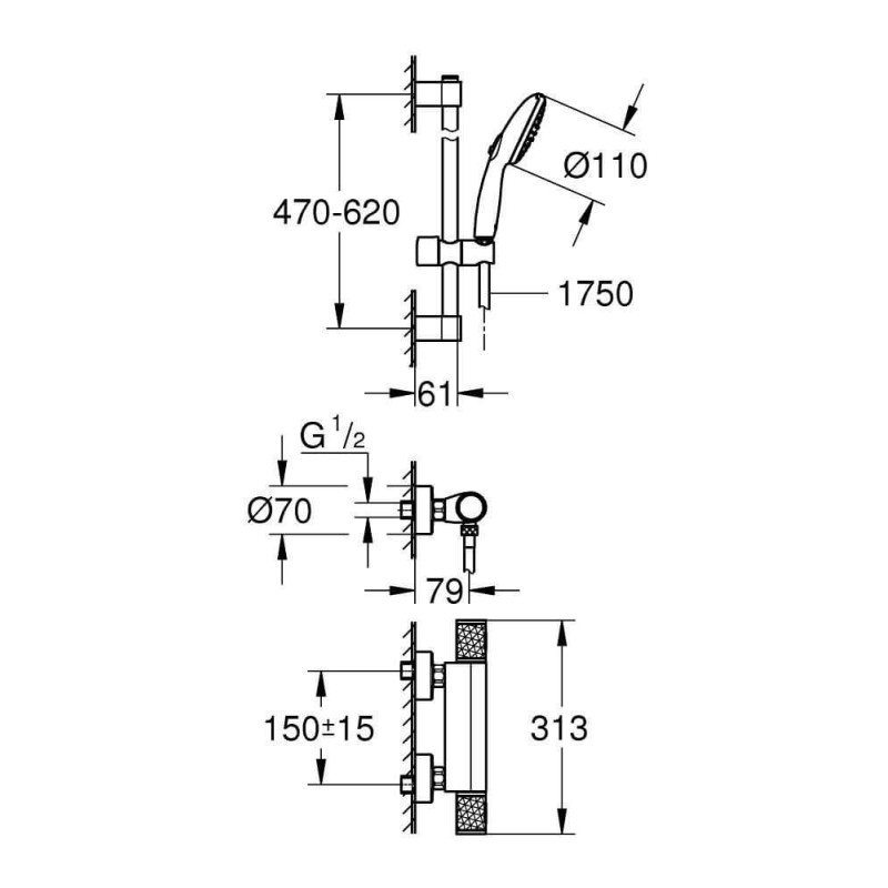 Bateria Prysznicowa Grohtherm 1000 Chrom 34834001 Grohe Bateria Prysznicowa Grohtherm 1000 Chrom 34834001 Grohe