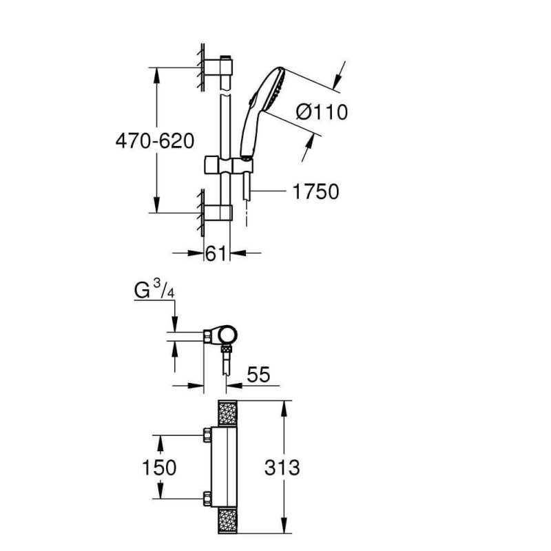 Bateria Prysznicowa Grohtherm 1000 Chrom 34836001 Grohe Bateria Prysznicowa Grohtherm 1000 Chrom 34836001 Grohe