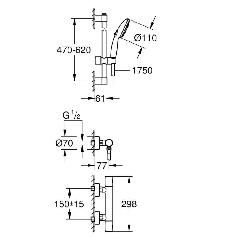 Bateria Prysznicowa Grohtherm 800 Chrom 34768001 Grohe Bateria Prysznicowa Grohtherm 800 Chrom 34768001 Grohe