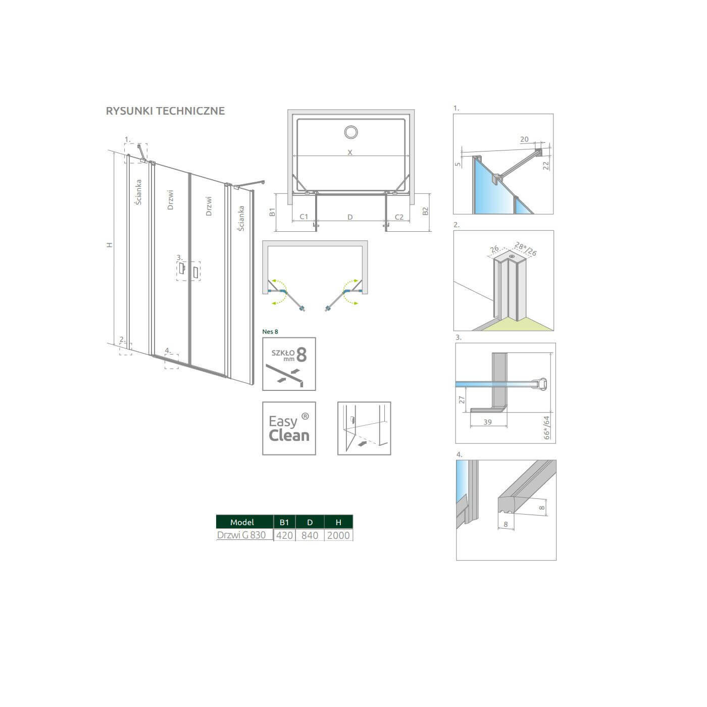 Drzwi Prysznicowe Nes 8 DWD II 830 10081083-01-01 Radaway Drzwi Prysznicowe Nes 8 DWD II 830 10081083-01-01 Radaway