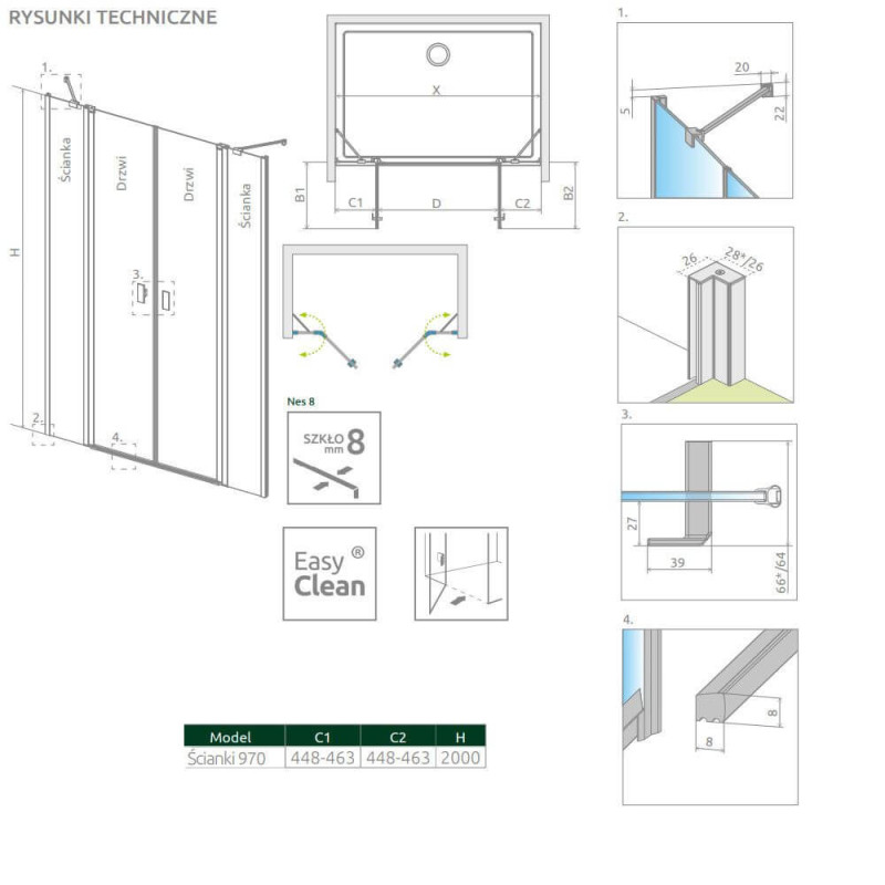 Ścianki Stałe Nes 8 DWD II Czarne 970 10080197-54-01 Radaway Ścianki Stałe Nes 8 DWD II Czarne 970 10080197-54-01 Radaway