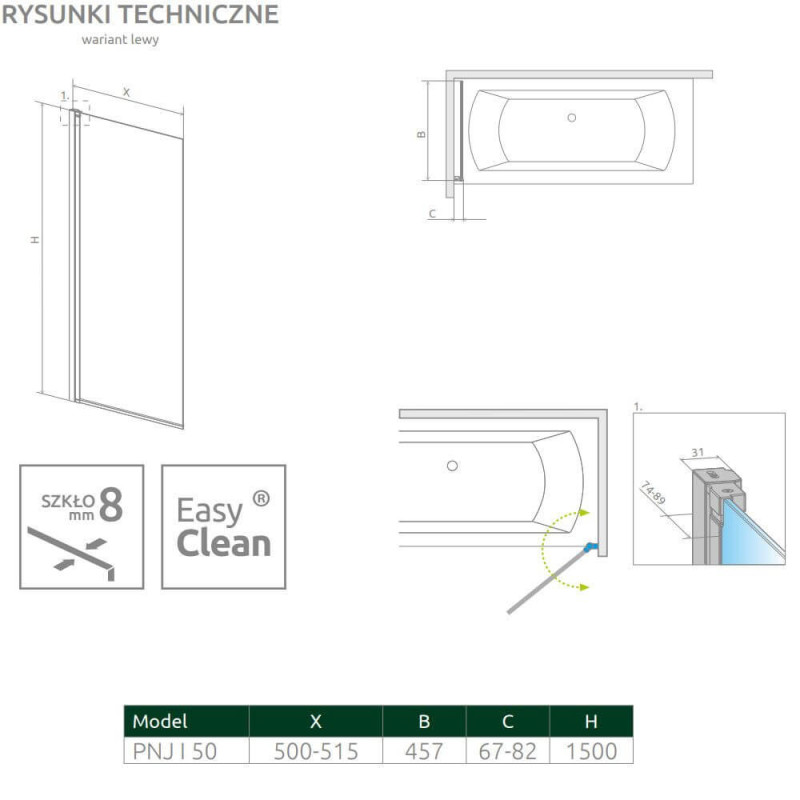 Parawan Nes 8 PNJ 50 Lewy Nes 8 10061050-01-01L Radaway Parawan Nes 8 PNJ 50 Lewy Nes 8 10061050-01-01L Radaway