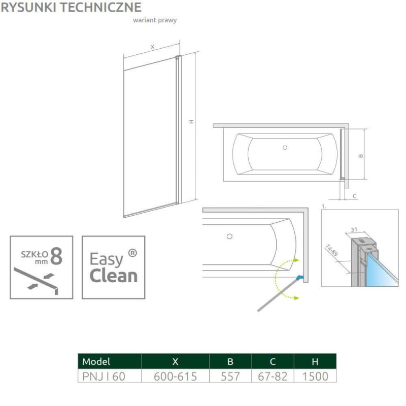 Parawan Nes 8 PNJ 60 Prawy Nes 8 10061060-01-01R Radaway Parawan Nes 8 PNJ 60 Prawy Nes 8 10061060-01-01R Radaway