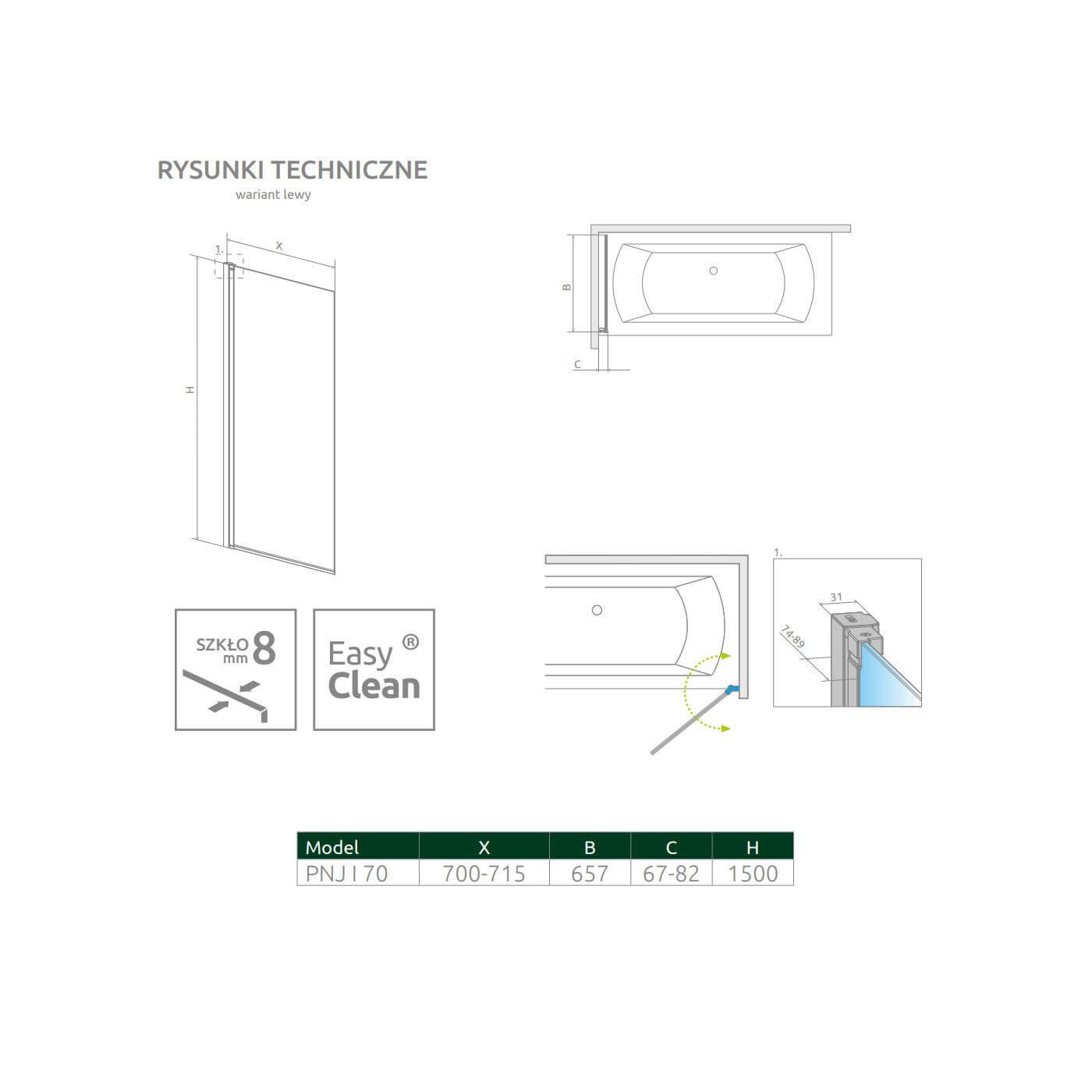 Parawan Nes 8 PNJ 70 Lewy Nes 8 10061070-01-01L Radaway Parawan Nes 8 PNJ 70 Lewy Nes 8 10061070-01-01L Radaway