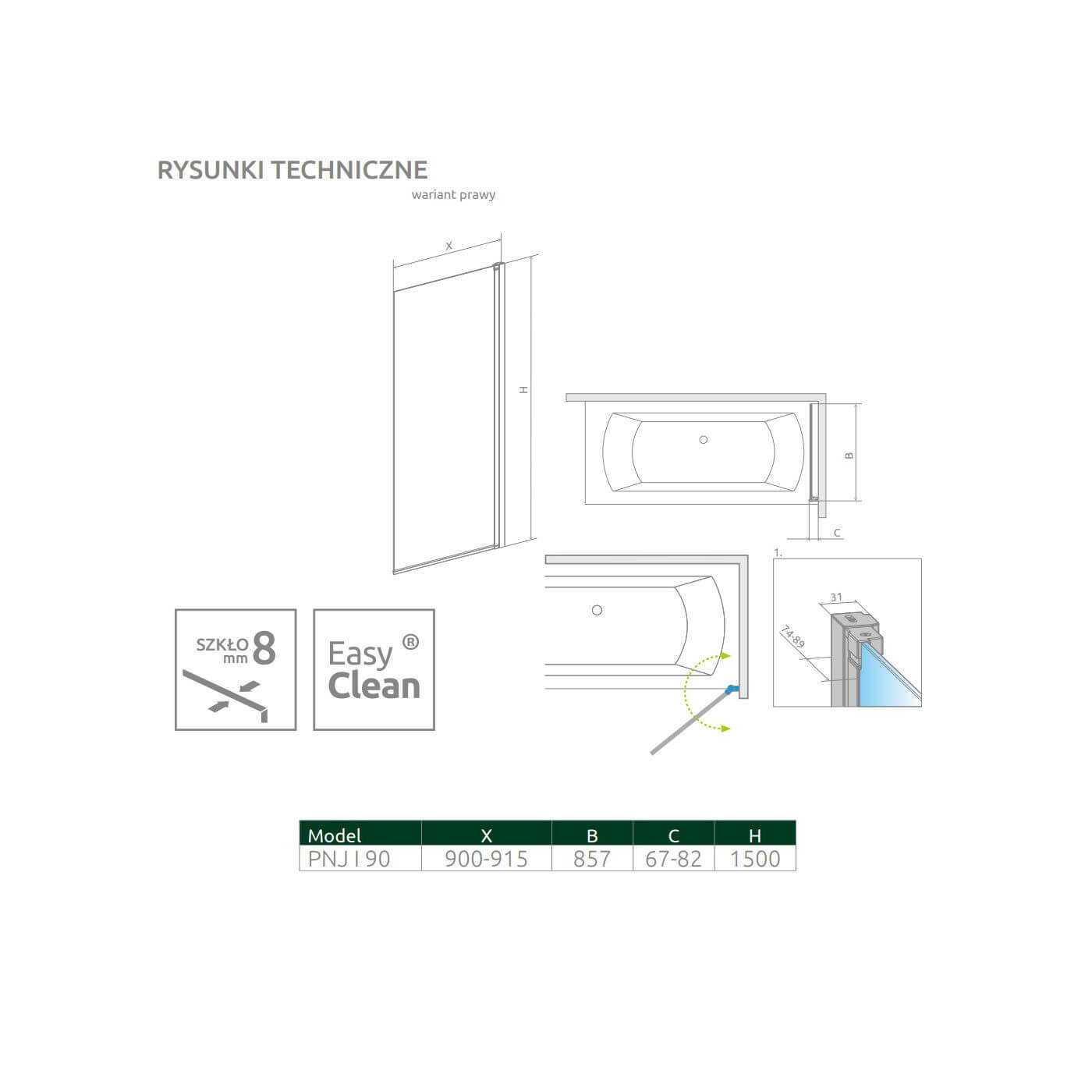 Parawan Nes 8 PNJ 90 Prawy Nes 8 10061090-01-01R Radaway Parawan Nes 8 PNJ 90 Prawy Nes 8 10061090-01-01R Radaway