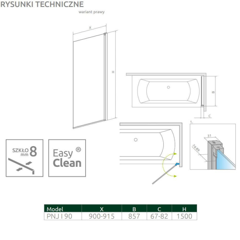 Parawan Nes 8 PNJ 90 Prawy Nes 8 10061090-01-01R Radaway Parawan Nes 8 PNJ 90 Prawy Nes 8 10061090-01-01R Radaway