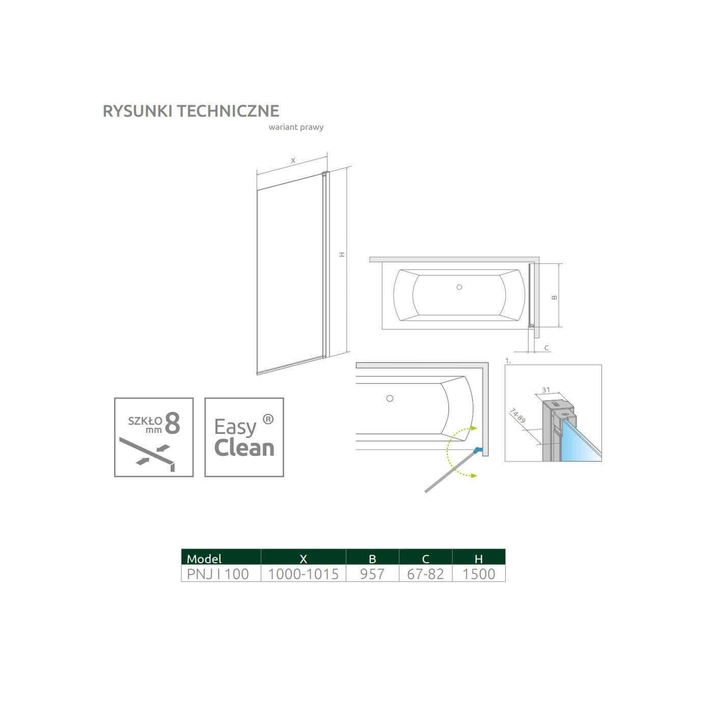 Parawan Nes 8 PNJ 100 Prawy Nes 8 10061100-01-01R Radaway Parawan Nes 8 PNJ 100 Prawy Nes 8 10061100-01-01R Radaway