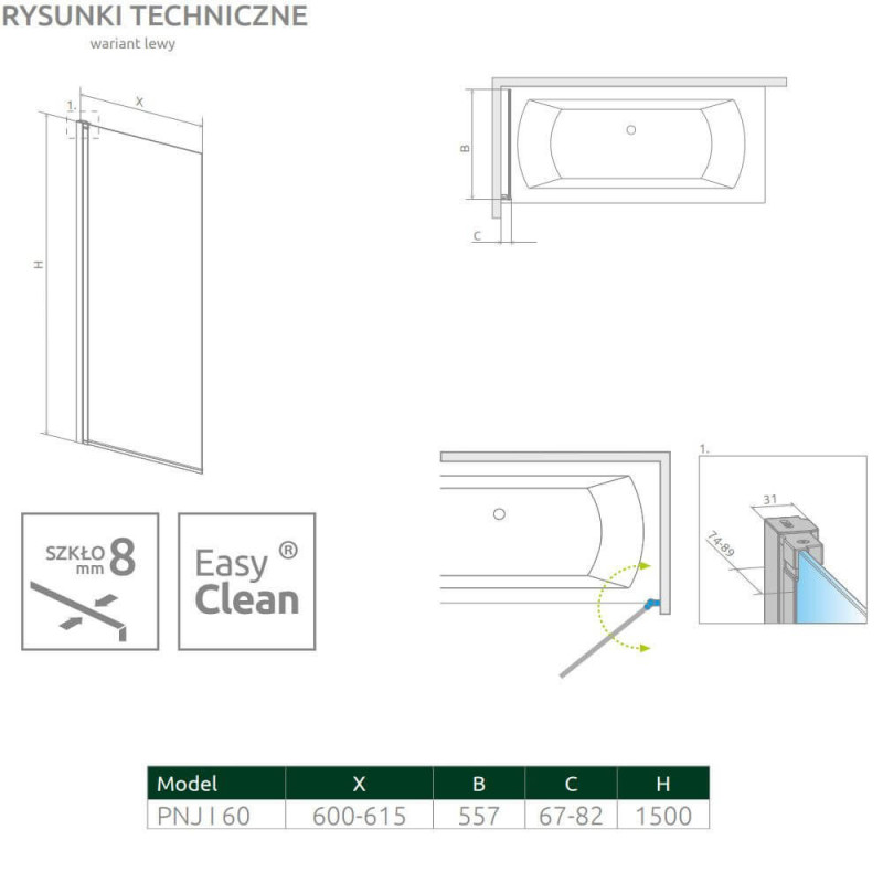 Parawan Nes 8 PNJ 60 Czarny Lewy Nes 8 10061060-54-01L Radaway Parawan Nes 8 PNJ 60 Czarny Lewy Nes 8 10061060-54-01L Radaway