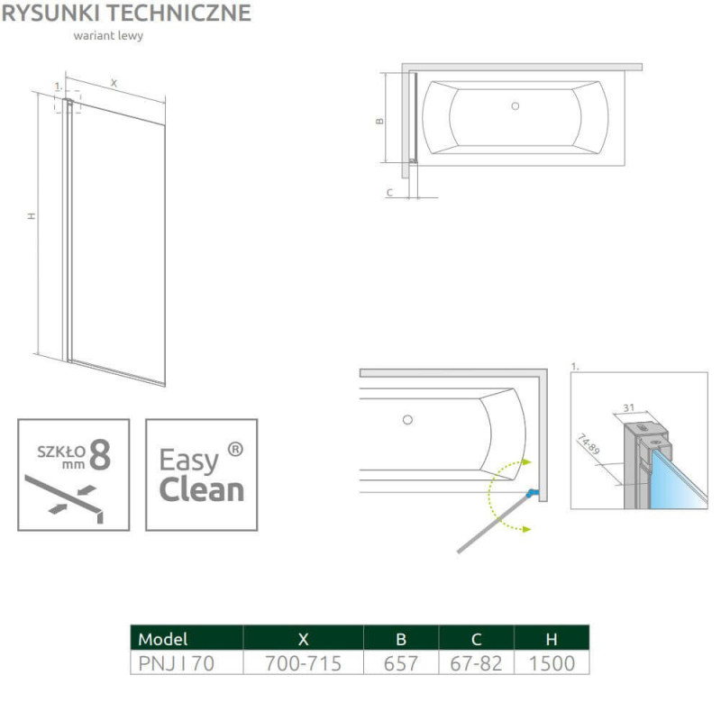 Parawan Nes 8 PNJ 70 Czarny Lewy Nes 8 10061070-54-01L Radaway Parawan Nes 8 PNJ 70 Czarny Lewy Nes 8 10061070-54-01L Radaway