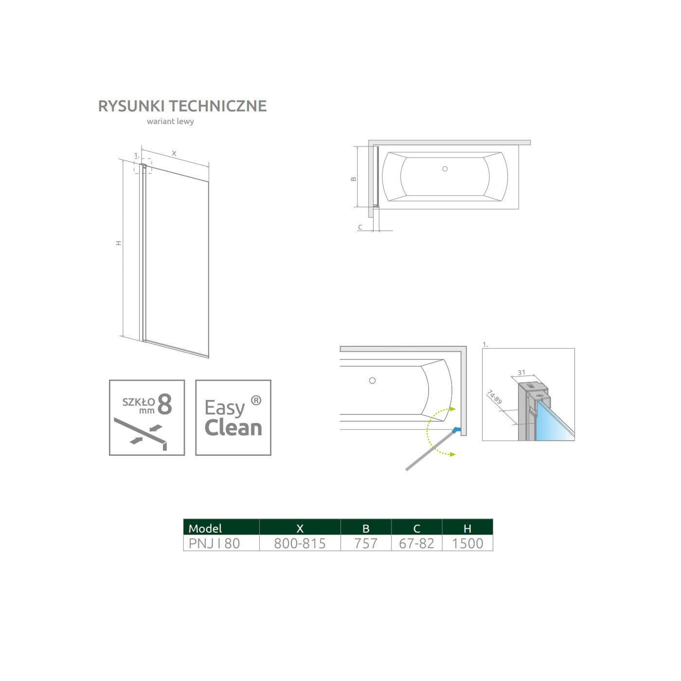 Parawan Nes 8 PNJ 80 Czarny Lewy Nes 8 10061080-54-01L Radaway Parawan Nes 8 PNJ 80 Czarny Lewy Nes 8 10061080-54-01L Radaway
