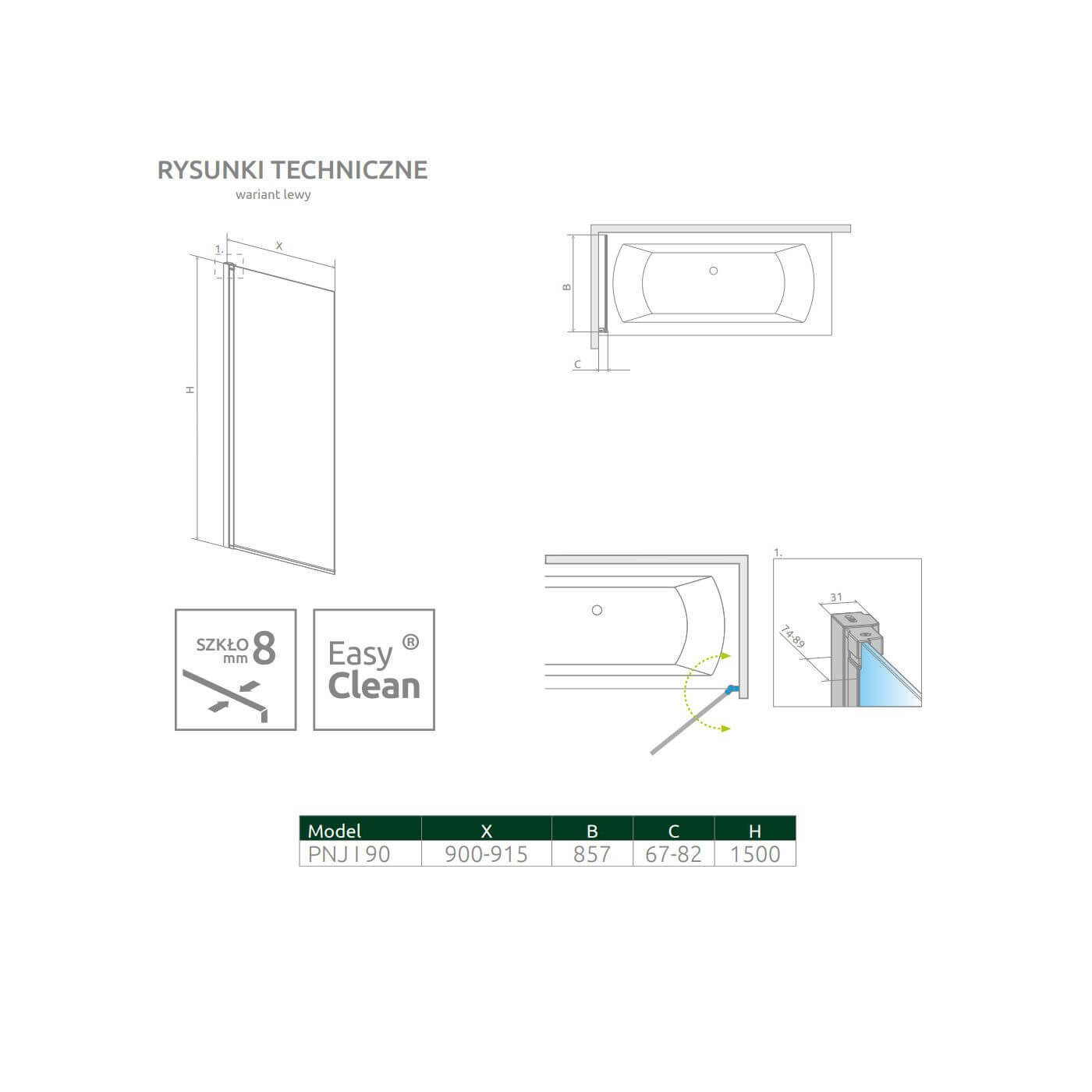 Parawan Nes 8 PNJ 90 Czarny Lewy Nes 8 10061090-54-01L Radaway Parawan Nes 8 PNJ 90 Czarny Lewy Nes 8 10061090-54-01L Radaway