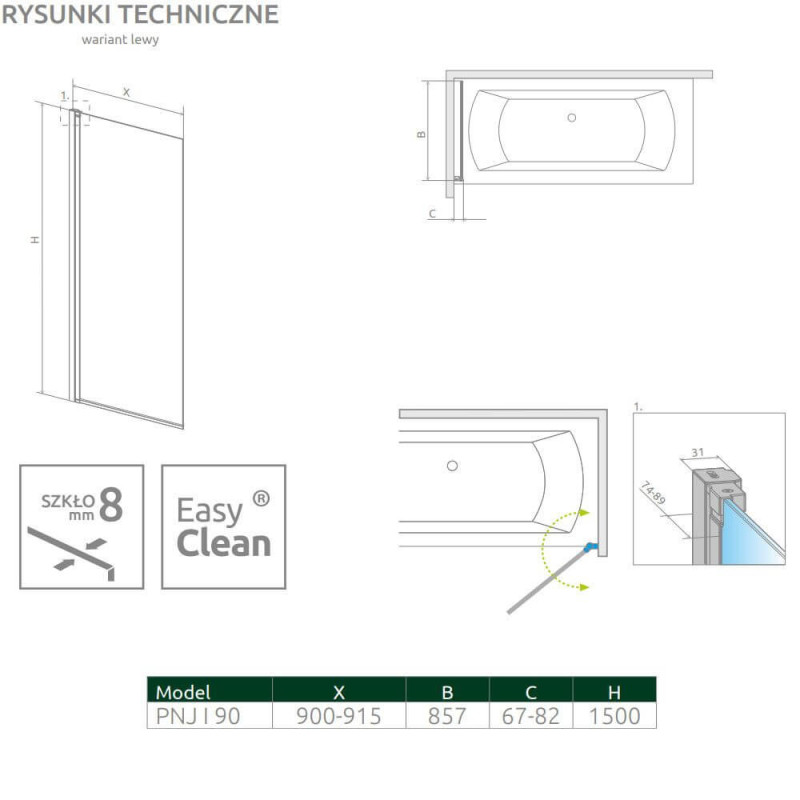 Parawan Nes 8 PNJ 90 Czarny Lewy Nes 8 10061090-54-01L Radaway Parawan Nes 8 PNJ 90 Czarny Lewy Nes 8 10061090-54-01L Radaway